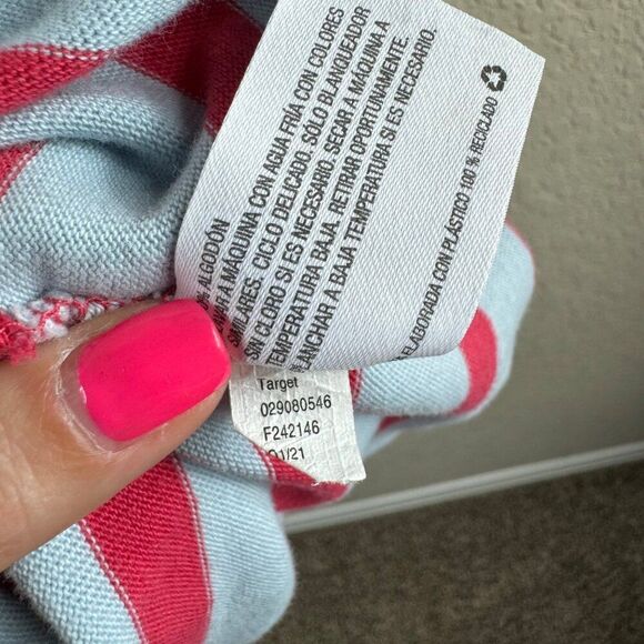 The Nines by Hatch Striped 3/4 Sleeve Maternity Tunic Top Medium Red Light Blue - Picture 6 of 7